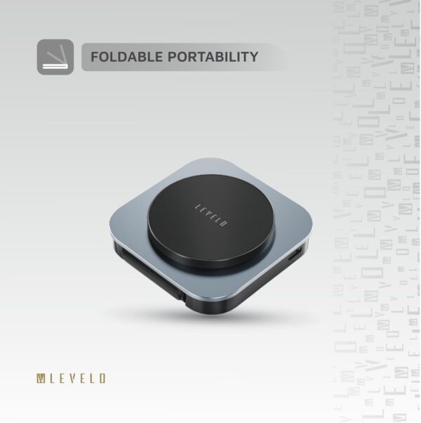Levelo TrioFlow 3 In 1 Wireless Charger 15W, Fast Charging, Light & Compact, Travel-Friendly Design, Heat Dissipation System, Strong magnet, Foldable Portability, Leather & Aluminium Material - Grey - Image 4