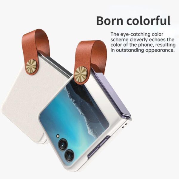 Gruattreay Compatible with Motorola Razr 50 Ultra Case, Leather Case with Kickstand Strap Ultra-Thin Anti-Drop Shell Bumper Protective Cover for Razr 50 Ultra (White Brown) - Image 4