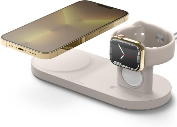 elago W Stand Designed for MagSafe Charger Stand for All Apple Watch Chargers, iPhone 16, 15, 14, 13, 12 Series/AirPods Pro, AirPods Pro 2, AirPods 3, 4 - [Stone] [Charging Cable Not Included] - Image 2