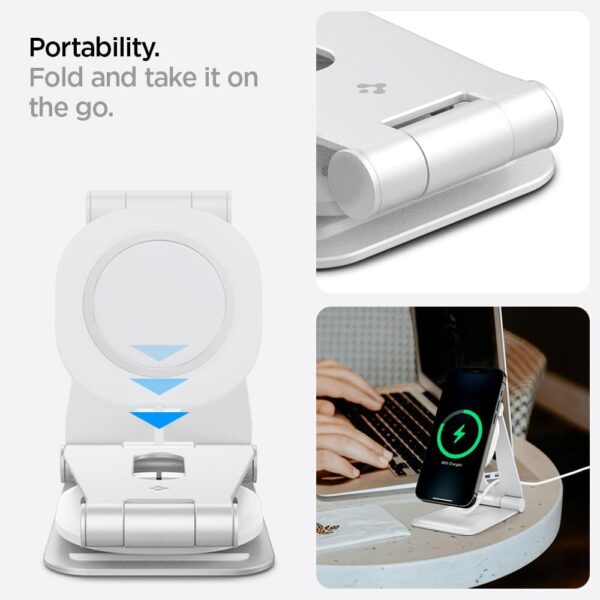 Spigen Mag Fit S designed for MagSafe Charger Stand Aluminum Adjustable Phone Stand Compatible with iPhone 15/14/13/12 Series, AirPod Pro, AirPod Pro 2, AirPod 3 MagFit Charging Stand - White - Image 6