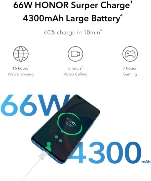 HONOR 50 Lite Mobile Phone, SIM-Free Unlocked Smartphone with 64MP Camera, 4300mAh Large Battery+66W Supercharge, 6.67” Full View Display, ８+128GB（Deep Sea Blue） - Image 6