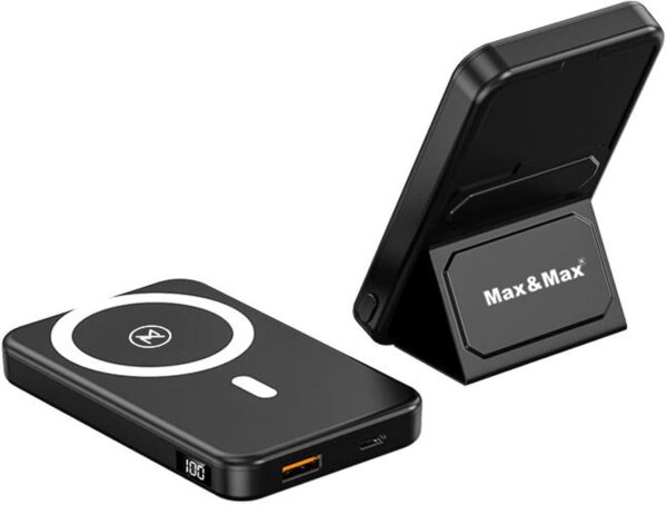 Max & Max Magnetic 10000 mAh Power bank, Wireless Portable charger with Foldable stand, PD 20W wired charging, iPhone magnetic charger for iPhone 15/14/13/12 and Samsung S24 S23 series - Black - Image 4