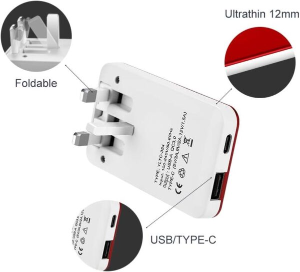 YILON Compatible with USB C Charger 18W 2-Port Fast Wall Charger Plug Adapter for LG/iPhone XR/11Max/12/12 Plus, Galaxy,S8/S7/S6/Edge/Plus - Image 3