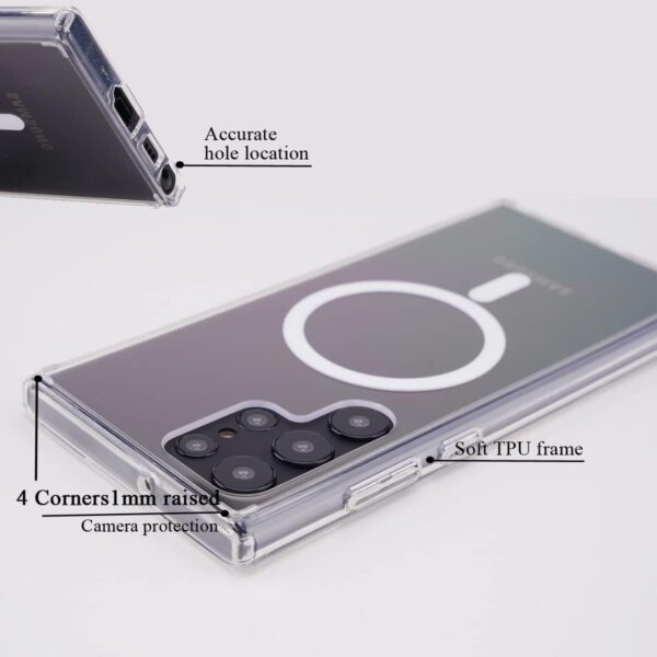 GALAPPLE Magnetic Clear Case for Samsung Galaxy S22 Ultra, Slim Bumper Compatible with Magsafe Card Wallet& Wireless Chager, Screen & Camera Protection Shockproof Galaxy S22 Ultra Case - Image 3