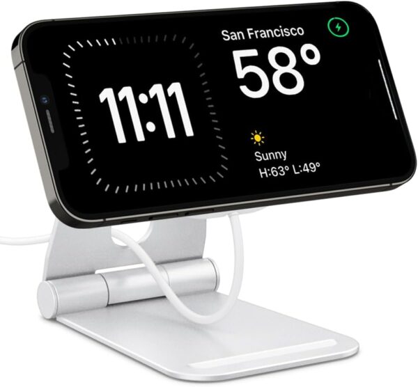 Spigen Mag Fit S designed for MagSafe Charger Stand Aluminum Adjustable Phone Stand Compatible with iPhone 15/14/13/12 Series, AirPod Pro, AirPod Pro 2, AirPod 3 MagFit Charging Stand - White - Image 2