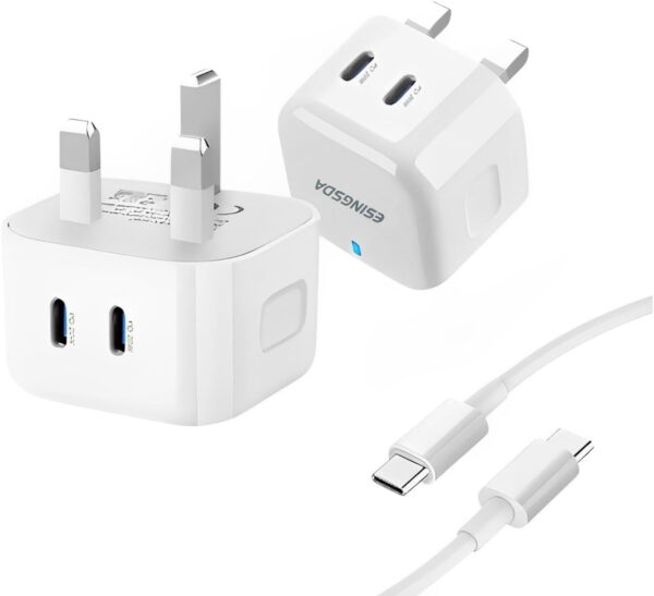 First Pro Dual Type C Charger 40W - Fast Charging phone Adapter for android, iphone16 Pro max/iPhone 15 Pro Max, iPad Pro, Apple Devices, Samsung s23 ultra - 2 USB-C PD, Type C & Type-C Cable Included - Image 2