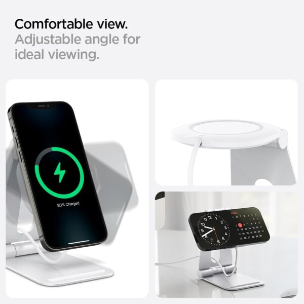 Spigen Mag Fit S designed for MagSafe Charger Stand Aluminum Adjustable Phone Stand Compatible with iPhone 15/14/13/12 Series, AirPod Pro, AirPod Pro 2, AirPod 3 MagFit Charging Stand - White - Image 7