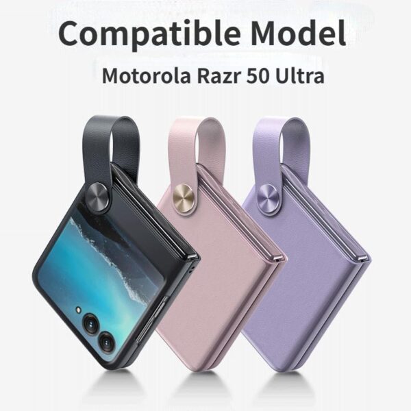 Gruattreay Compatible with Motorola Razr 50 Ultra Case, Leather Case with Kickstand Strap Ultra-Thin Anti-Drop Shell Bumper Protective Cover for Razr 50 Ultra (White Brown) - Image 3