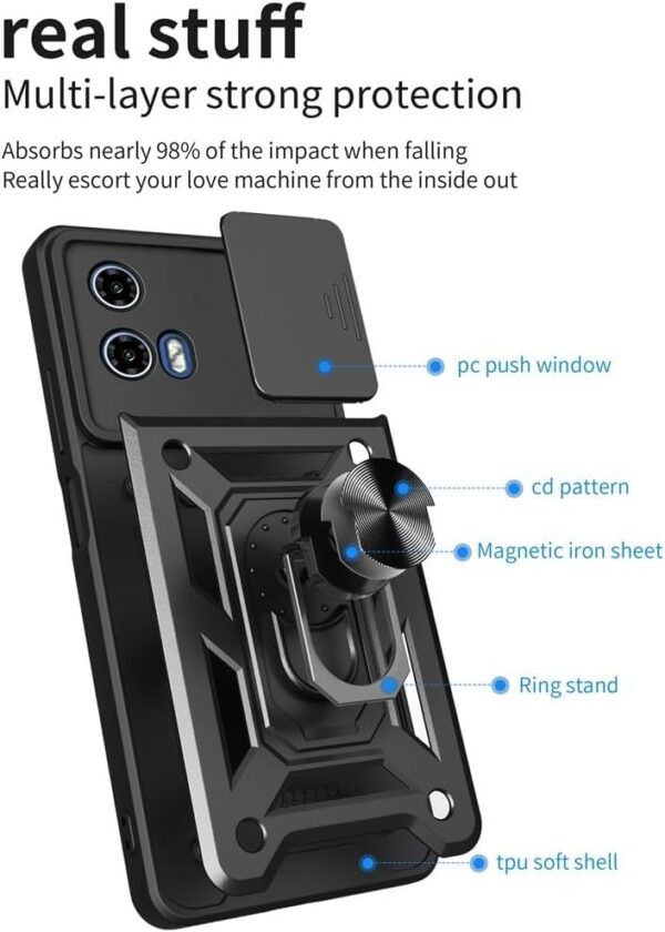 EasyLifeGo for Motorola Moto G04 / Moto G24 Case with Slide Camera Cover and Stand Kickstand Ring with Tempered Glass Screen Protector [2 pieces],Military Grade Shockproof Protective Cover, Red - Image 4