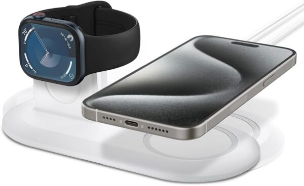 Spigen Mag Fit Duo Designed for MagSafe Charger Pad/Designed for Apple Watch Stand for All Series - White - Image 2