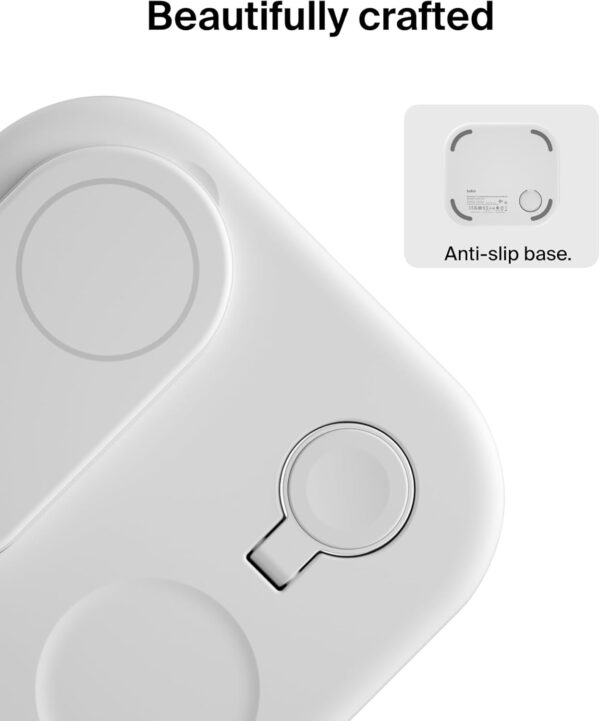 Belkin MagSafe Charger, BoostCharge 3-in-1 Magnetic Foldable Charger with Qi2 15W - MagSafe-Compatible Fast Charger for Apple iPhone 16, Apple Watch, AirPods with Non-Slip Base, PSU Included - White - Image 8