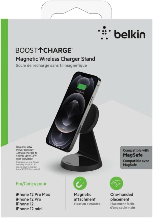 Belkin Magnetic Wireless Charger Stand (Compatible with MagSafe for iPhone 14, iPhone 13 and iPhone 12 Series and other MagSafe Enabled Devices, PSU not included) – Black - Image 7