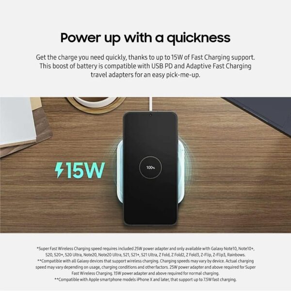 SAMSUNG 15W Wireless Charger Single, Cordless Super Fast Charging Pad for Galaxy Phones and Devices, USB C Cable Included, 2022, US Version, Black - Image 3