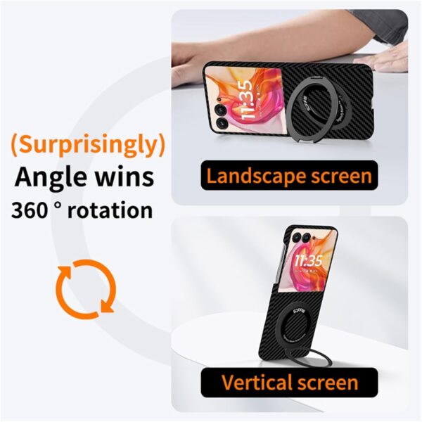 TERRIFI Compatible with Motorola Razr Plus 2024 Case, Kickstand Carbon Fiber Shockproof Protective Cover, Compatible with MagSafe Wireless Charger, Compatible with Moto Razr+ 2024 - Image 7