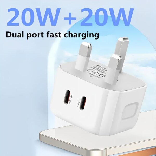 First Pro Dual Type C Charger 40W - Fast Charging phone Adapter for android, iphone16 Pro max/iPhone 15 Pro Max, iPad Pro, Apple Devices, Samsung s23 ultra - 2 USB-C PD, Type C & Type-C Cable Included - Image 3