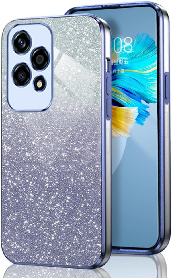 GOGME Glitter Case for Huawei Honor 90 Lite, Electroplated Frame TPU Anti-Scratch Glitter/Transparent Protective Case. Blue - Image 2