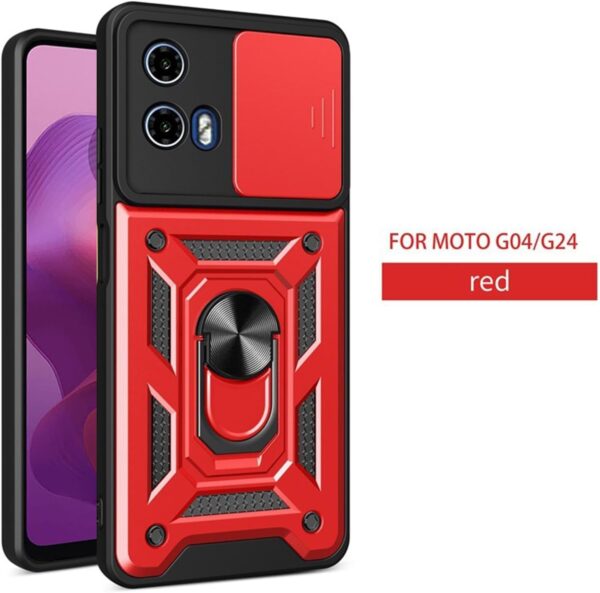 EasyLifeGo for Motorola Moto G04 / Moto G24 Case with Slide Camera Cover and Stand Kickstand Ring with Tempered Glass Screen Protector [2 pieces],Military Grade Shockproof Protective Cover, Red - Image 3