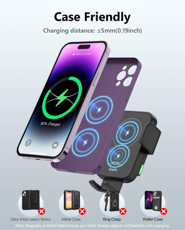 SooPii Dual Coils Wireless Car Charger,15W Fast Smart Alignment Wireless Charging Car Mount, Full Auto-Clamping Car Phone Holder Charger for lPhone 15/14/13 Pro,Galaxy Z Fold4/3/Flip4/3/S24/S23 - Image 8