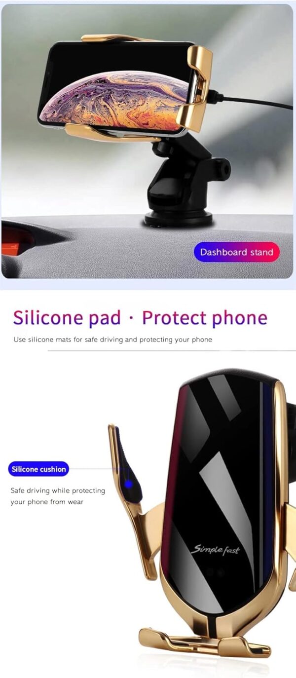 SimpleFast AJSHGD R1 Automatic Clamping 10W Wireless Charger Car Holder Smart Infrared Sensor Qi GPS Air Vent Mount Mobile Phone Bracket Stand (Color : Gold Universal) - Image 4