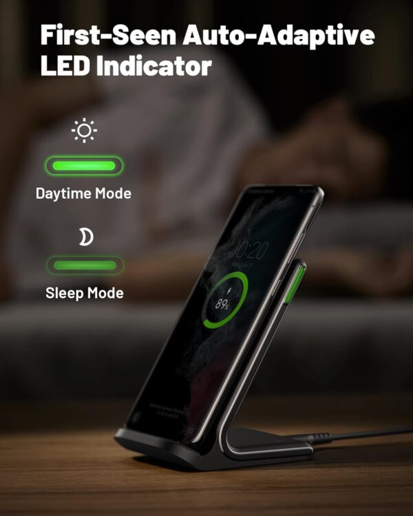 INIU Wireless Charger, 15W Qi Certified Fast Wireless Charging Stand with Sleep-Friendly Adaptive Light for iPhone 16 15 14 13 12 11 Pro Max XS Plus Samsung Galaxy S23 S22 Ultra S21 S20 Note 20 Google - Image 4