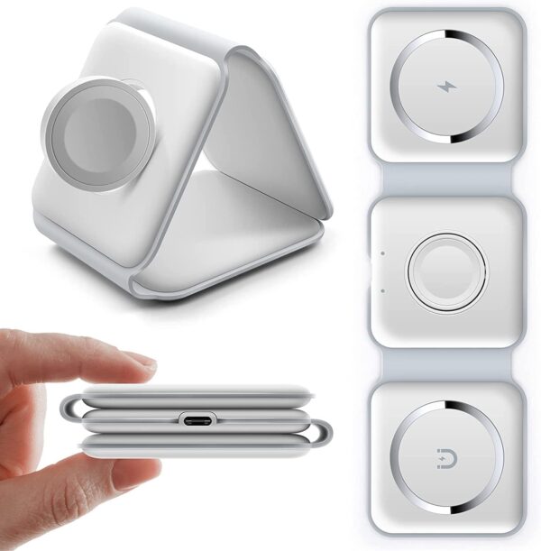 Padom 3 in 1 Wireless Charger,Magnetic Foldable Charging Station,Fast Wireless Charging Pad (WHITE) USB - Image 2
