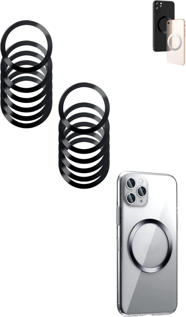 Sweet seven Universal Metal Rings for MagSafe Wireless Charger - 16 Piece Magnetic Wireless Car Charger Kit - Black - Image 2