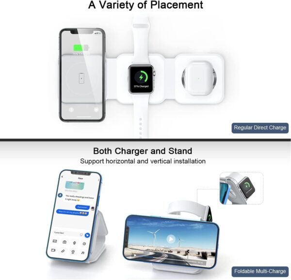 Padom 3 in 1 Wireless Charger,Magnetic Foldable Charging Station,Fast Wireless Charging Pad (WHITE) USB - Image 5