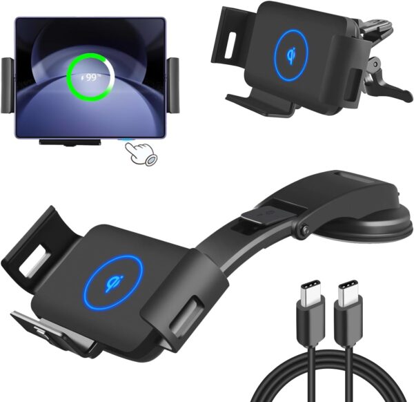 DOODBI Wireless Car Charger Mount for Galaxy Z Fold 4/3 car Mount/Accessories,Fast Charging Phone Holder for Galaxy Z Fold 4/3/2/S22 Ultra, iPhone 13 Pro Max,Google Pixel 6 Pro - Image 2