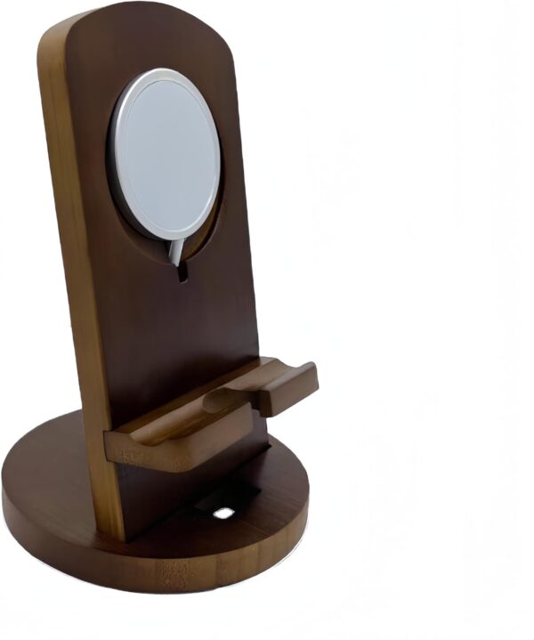 WASHLA Cell Phone Tablet Stand Holder Portable Nightstand Organizer with Charging Hole for Magsafe Charger Detachable Desktop Wooden Phone Pad Holder Natural Bamboo - Image 10