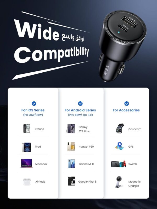 UGREEN Car Charger 63W for Samsung S24 Ultra, Car Charger Type C Fast Charging, Samsung Super Fast 45W PPS Dual USB Port Car Adapter, for Galaxy S24/S23/S22 Ultra,S24/S24+,iPhone 16/15 Series,Macbook - Image 6