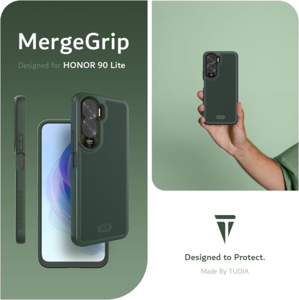 TUDIA DualShield Grip Compatible with Honor 90 Lite Case 5G, [MergeGrip] Dual Layer Shockproof Slim Military Grade Non-Slip Tough Heavy Duty Protective Phone Case Cover (Pine Green) - Image 8