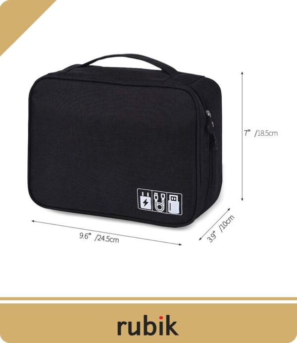 Rubik Travel Universal Cable Organizer Waterproof Carrying Bag, Gadgets Electronics Accessories Storage Case for Charger, USB Cables, Earphone, Ipad Mini, Phone, SD Card, Power Bank - Black - Image 8