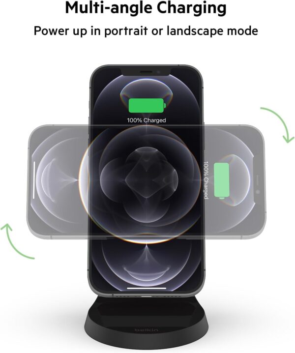 Belkin Magnetic Wireless Charger Stand (Compatible with MagSafe for iPhone 14, iPhone 13 and iPhone 12 Series and other MagSafe Enabled Devices, PSU not included) – Black - Image 4