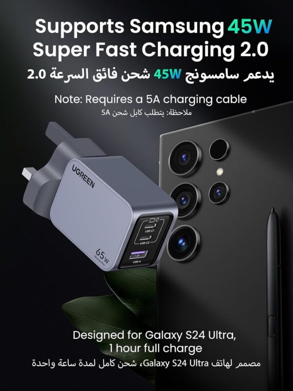 UGREEN Nexode Pro 65W USB C Charger【Upgraded GaNII Tech】3-Port GaN Laptop Charger Type C Compact Fast Wall Charger Adapter for MacBook Pro/Air, Dell XPS, iPad Pro, iPhone, Samsung, Steam Deck, etc - Image 6