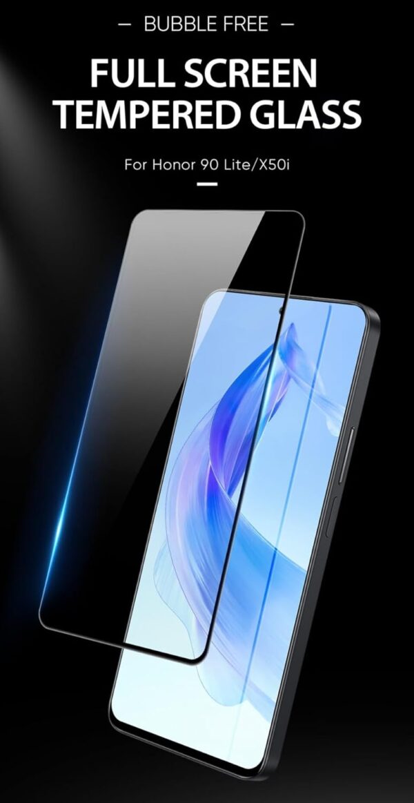 For Honor 90 Lite Screen Protector, Tempered Glass [Full Adhesive][Full Coverage] [Bubble-Free] [Anti Scratch] HD Clear High Responsive for Honor 90 Lite Black - Image 3