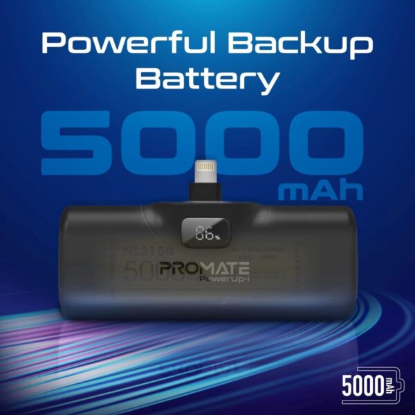 Promate Power Bank, 5000mAh Ultra-Compact Portable Charger with Built-In 20W Foldable Lightning Connecter, 20W USB-C Power Delivery Port, LED Screen and Foldable Kickstand for iPhone POWERUP-I.BLACK - Image 5