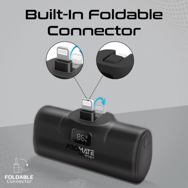 Promate Power Bank, 5000mAh Ultra-Compact Portable Charger with Built-In 20W Foldable Lightning Connecter, 20W USB-C Power Delivery Port, LED Screen and Foldable Kickstand for iPhone POWERUP-I.BLACK - Image 4