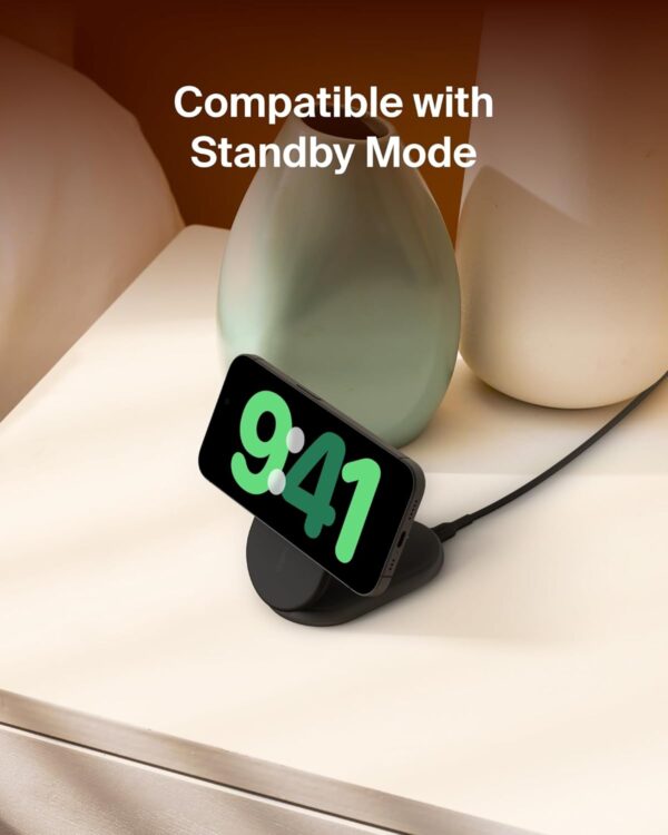 Belkin BoostCharge MagSafe Charger, Magnetic Foldable Wireless Charging Stand 15W, MagSafe-Compatible Portable Fast Charger for Qi2, iPhone 16, 15 & 14 Series, Standy Mode Ready, PSU Included - Black - Image 7