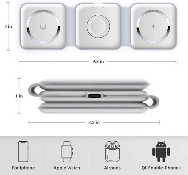 Padom 3 in 1 Wireless Charger,Magnetic Foldable Charging Station,Fast Wireless Charging Pad (WHITE) USB - Image 7