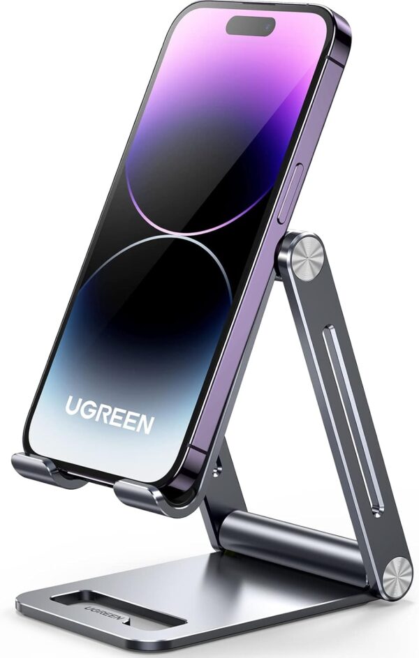 UGREEN Phone Stand Aluminum Mobile Stand Adjustable Mobile Holder Foldable Phone holder, Desktop iPhone Stand Compatible with All Mobile Phone, iPhone 16 Pro Max/16 Pro/16, Galaxy S23 S24 Ultra (Grey) - Image 10