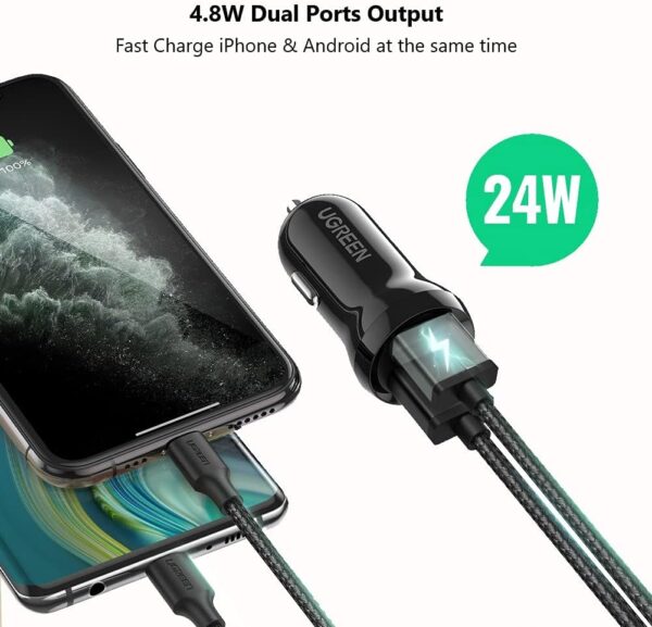 UGREEN Car Charger Fast Charging 24w Mini Car Phone Charger 4.8A Dual USB Car Charge Plug Adapter Compatible for iPhone 16 Pro/16 Pro Max/15/14/13, Galaxy S24/S23, Oneplus 11/10, Huawei, Xiaomi, etc - Image 5