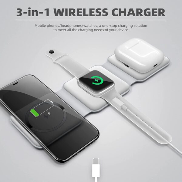 Padom 3 in 1 Wireless Charger,Magnetic Foldable Charging Station,Fast Wireless Charging Pad (WHITE) USB - Image 4
