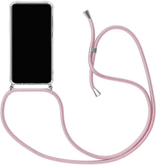 Sewutoyu Necklace Clear Silicone Case for HONOR 90 Lite -Cover with Neck Strap Clear TPU Phone Chain Case Crossbody Necklace Cord Transparent Silicone Case, Scratch-Resistant Case Cover,Pink - Image 2