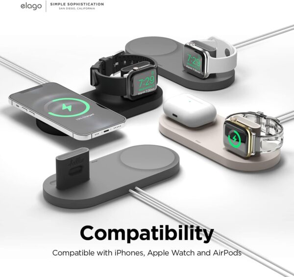 elago W Stand Designed for MagSafe Charger Stand for All Apple Watch Chargers, iPhone 16, 15, 14, 13, 12 Series/AirPods Pro, AirPods Pro 2, AirPods 3, 4 - [Stone] [Charging Cable Not Included] - Image 4