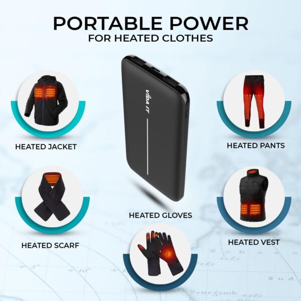 Vida IT USB Power Bank for Heated Jacket Vest Gilet 10000mAh Battery Pack 5V 2A, Thin Power Pack Portable Charger for iPhone Samsung Galaxy Mobile Phone Tablet, Slim Lightweight with Long Battery Life - Image 4