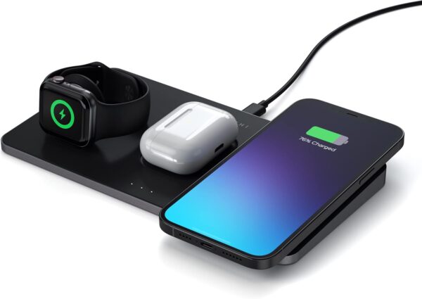 Satechi Trio Wireless Charger with Magnetic Pad –Qi Certified– Compatible with iPhone 13 Pro Max/13 Pro/13, iPhone 12 Pro Max/12 Pro/12/12 mini, AirPods Pro/Gen 3, Apple Watch Series 7/6/SE/5/4/3/2/1 - Image 2