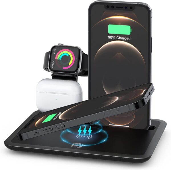 NALACAL 15W Wireless Charger, 4 in 1 Fast Charging Station for Apple iWatch Series 6/5/4/3/2/1,Multi-Function Wireless Charger Stand, Wireless Charging Stand for iPhone 13/12/11, Samsung S21/20 - Image 2