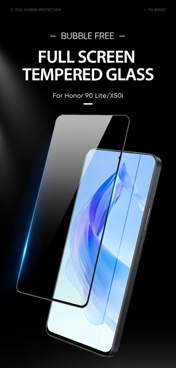DUX DUCIS 9D Tempered Glass Screen Protector, Designed for Honor 90 Lite/X50i, Medium Alumina Glass Film Full Glue HD Clear Phone Screen Protector - Black (1-Pack) - Image 3
