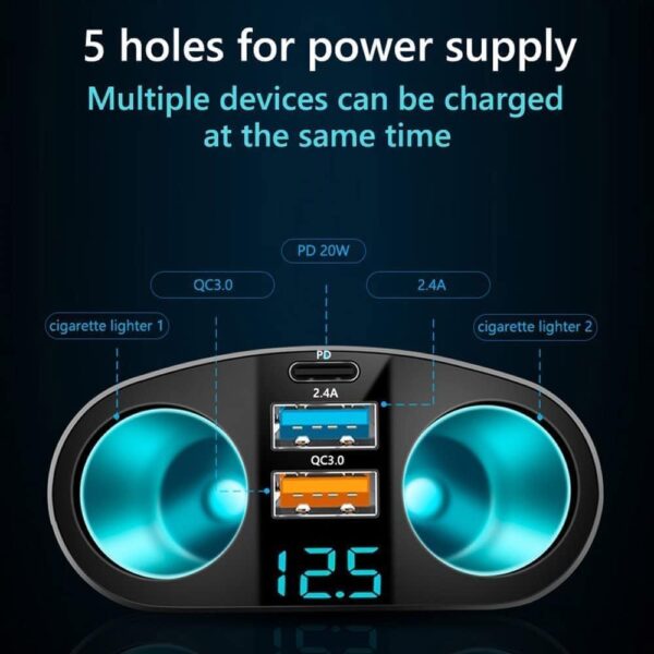 NALACAL Car Charger Cigarette Lighter Adapter, USB C Car Charger Socket 12V-24V, 120W Fast Charge Cigarette Lighter, PD & QC3.0 USB Charger Adapter - Image 3