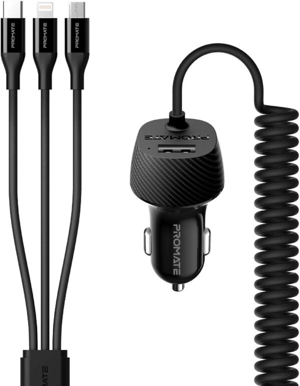 Promate VOLTRIP-UNI Ultra-Compact 3.4A Quick Charger Adapter with Built-In 3-in-1 Splitter USB-C - (Pack of1) - VolTrip-UNI - Image 2